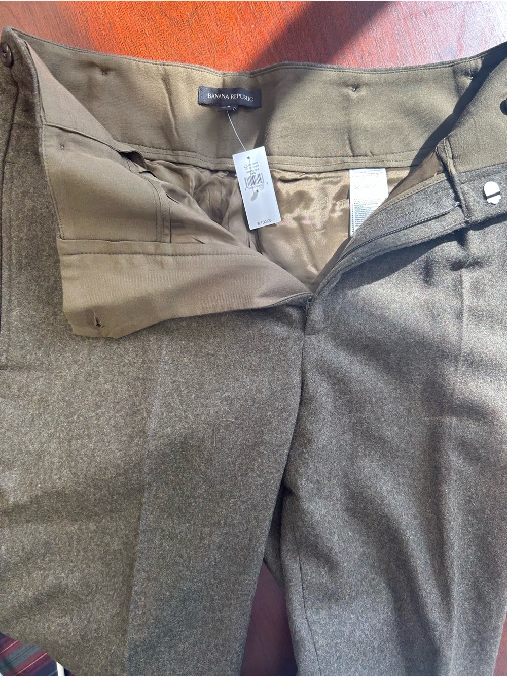 Banana Republic Olive Gray Wool-Blend Pantsuit Trousers - Picture 3 of 5
